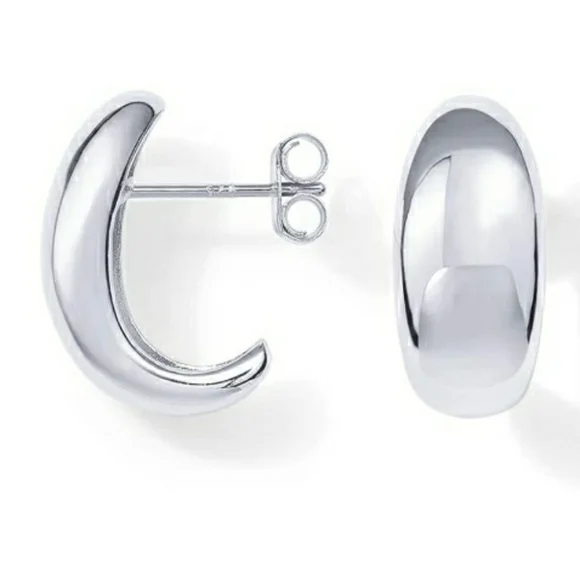 14K White Gold Plated 925 Sterling Silver Post Gold Dome Huggie Hoop Earrings - Picture 5 of 5